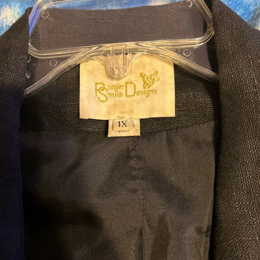 Prager Art Design Black linen Blazer 1X - Picture 3 of 4